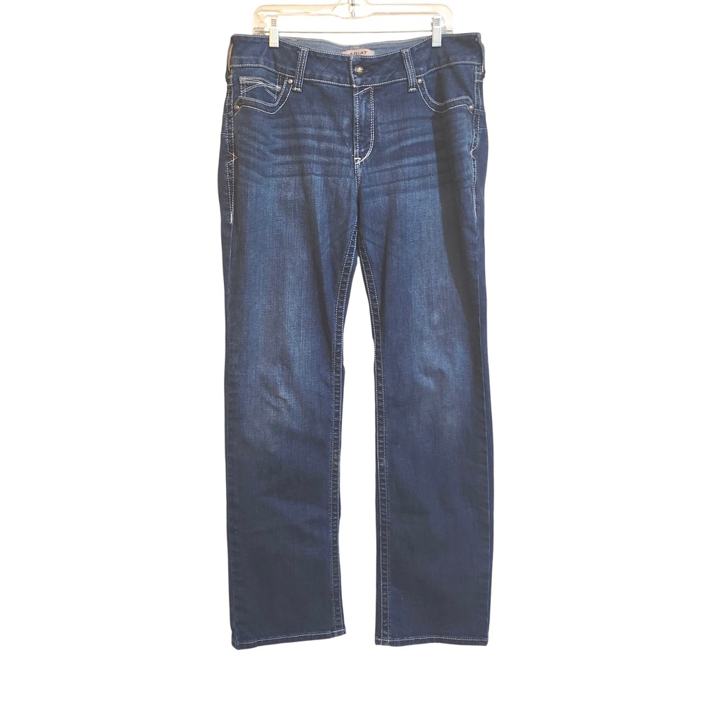 Ariat REAL Denim Straight Icon Jeans Womens 33L Ocean Blue Mid Rise  Dark Wash